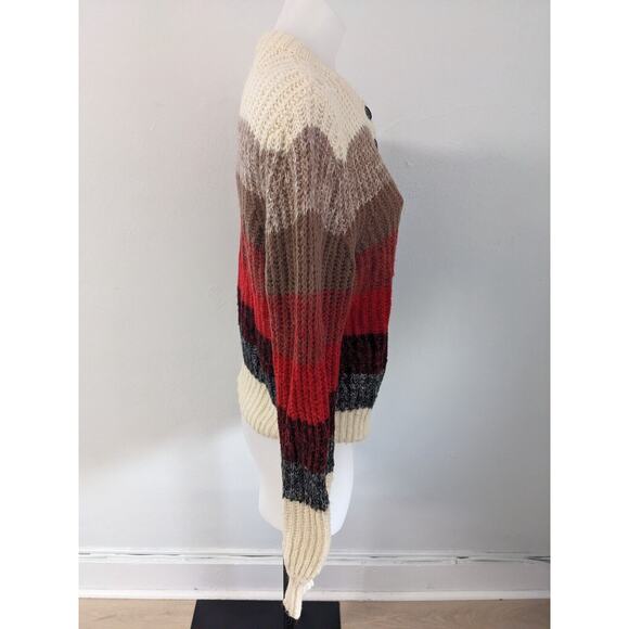 Munthe Size 40 Medium Nippa Striped Cardigan Red Tan Waffle Knit Wool Alpaca - Picture 7 of 12